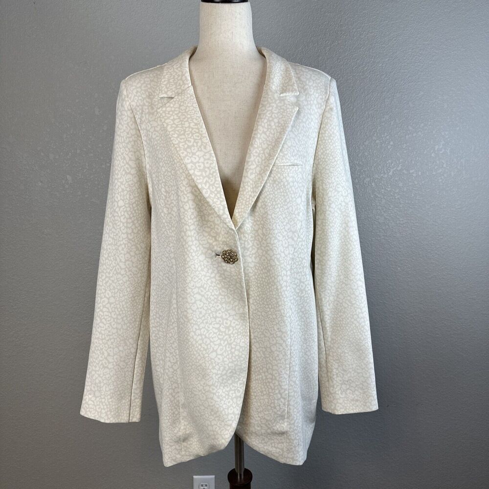 Soft Surroundings Leontine Ponte Animal Print Blazer Size L Rhinestone Button